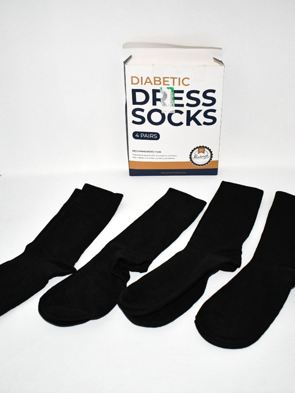 Pembrook Men’s Diabetic Dress Socks, Black, 4 Pairs, Large, Odor Free, NWT